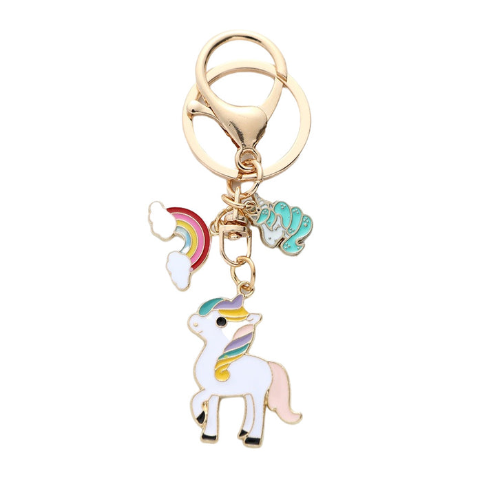 Wholesale Cartoon Rainbow Unicorn Keychain Pendant Dripping Oil Alloy Pony Car KeyChain