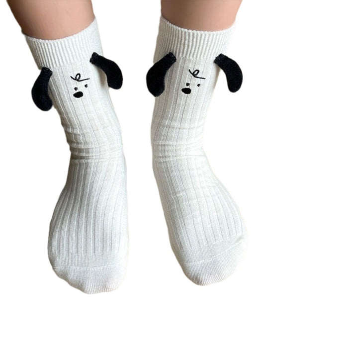 Wholesale Three-dimensional Doll Socks Women's Autumn and Winter Cartoon Black Ears Puppy Mid-body Socks