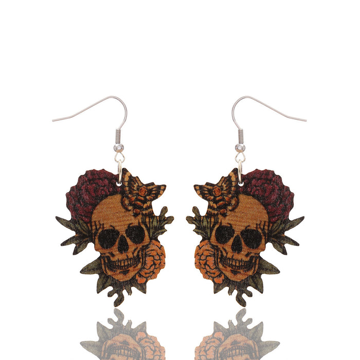 Wholesale  Flower Skull Pumpkin Earrings Simple Fashion Wooden Earrings