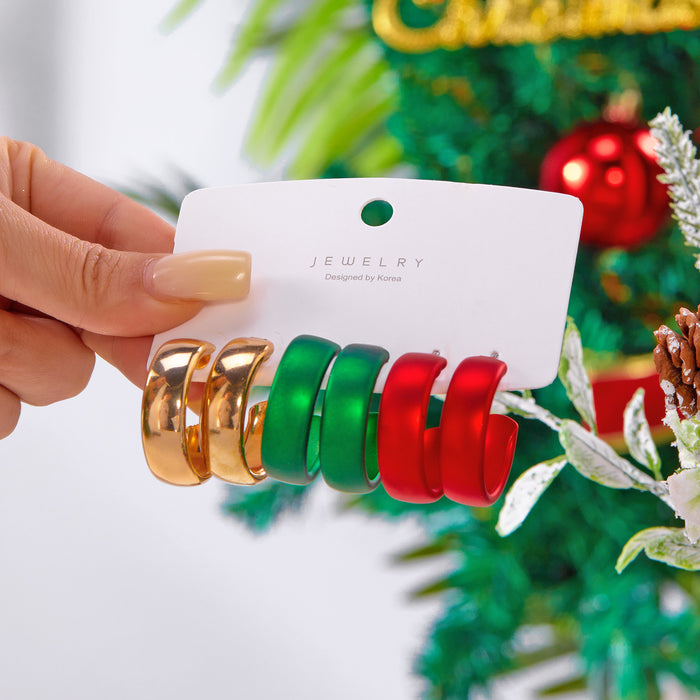 Wholesale Christmas earrings for women,  high-end fashion red and green earrings,  Christmas color spiral geometric earrings set
