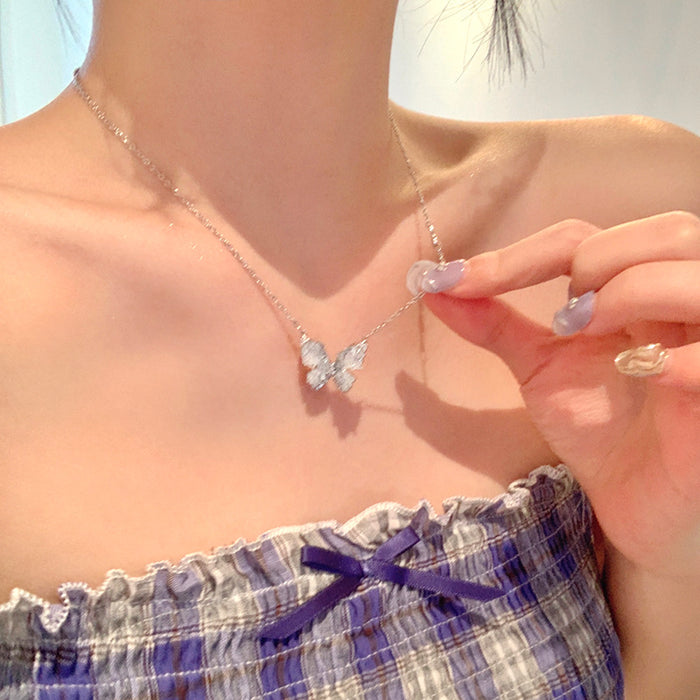 Wholesale Titanium steel necklace, butterfly pendant, high-end feel, light luxury, niche collarbone chain accessory