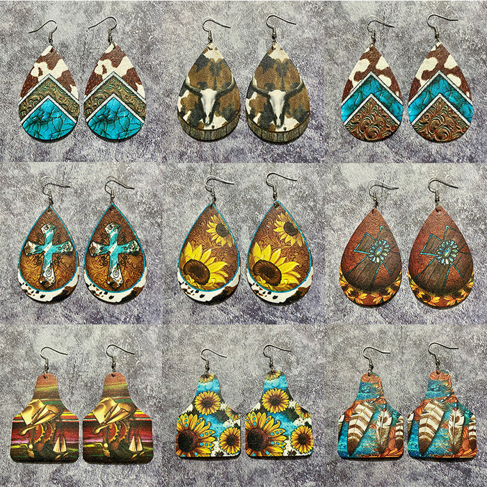 Wholesale Bohemian Western Retro Leather Drop Earrings