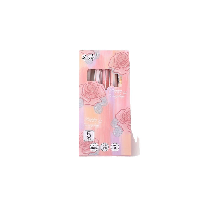 Wholesale 5pcs/set Steel Clip Pen Chandler Rose Gel Pen Quick-dry Brush Pen  Girl' s Heart Push Pen
