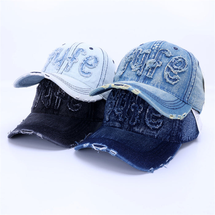 Wholesale Big Head Cowboy Baseball Hat Retro Broken Hole Sunshade Hat Duck Tongue Hat