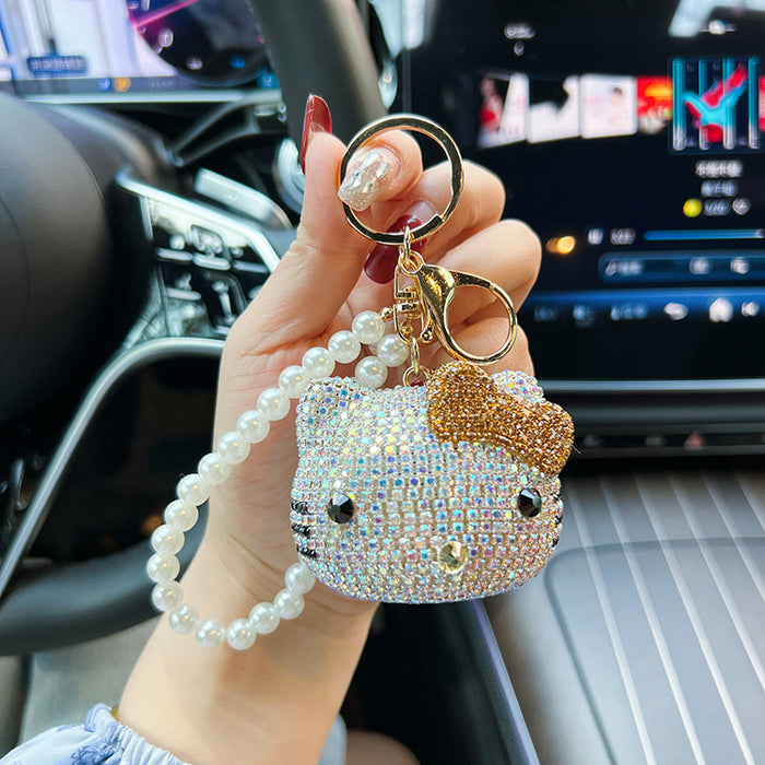 Wholesale  full diamond key chain cartoon doll crystal pearl chain