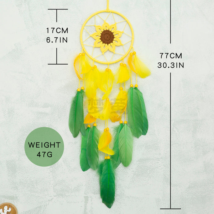 Wholesale Crocheted Sunflower Dream Catcher Baby Mobile Feather Wind Chime Decorative MOQ≥2
