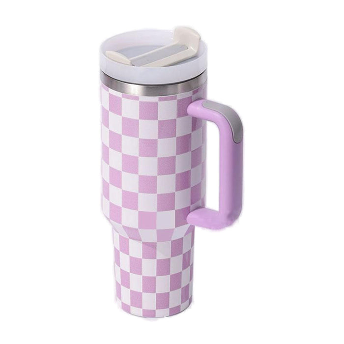 Wholesale 304 Stainless Steel Checkerboard Pattern Insulated Water Bottle 40oz with Handle MOQ≥2