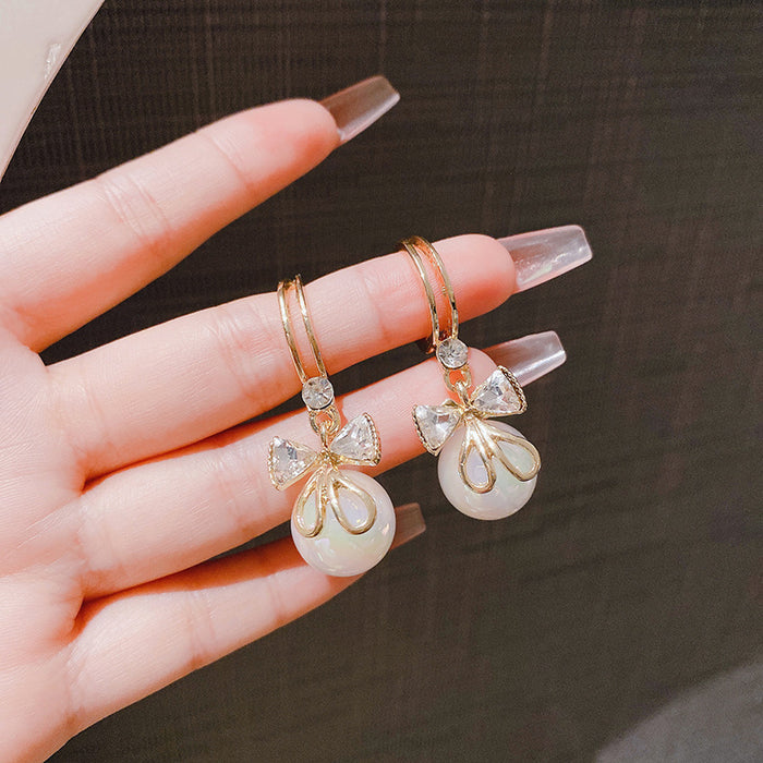Wholesale Bow Sparkling Diamond Pearl Earrings