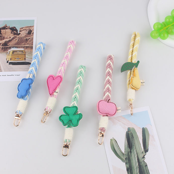 Wholesale Cartoon Fruit Cloth Woven Keychain Mobile Phone Lanyard Water Cup Portable Lanyard Bag Hanging