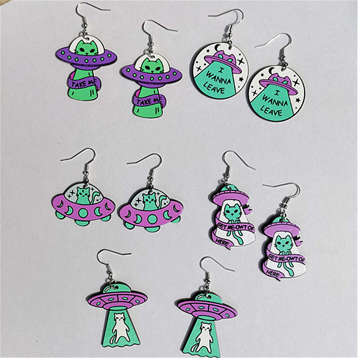 Wholesale Space Cat Alien Acrylic Earrings JDC-ES-ChouD022