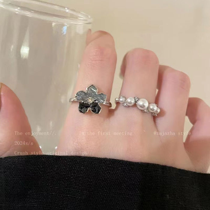 Wholesale Gradient color gravel flower pearl open ring all-match ring