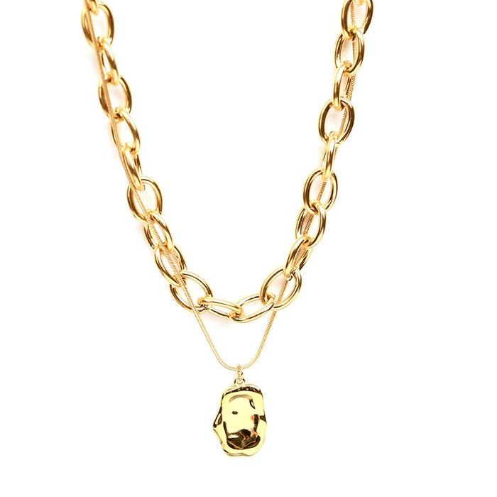 Wholesale Irregular pendant, double-layer titanium steel thick necklace, women's niche design, sweater chain