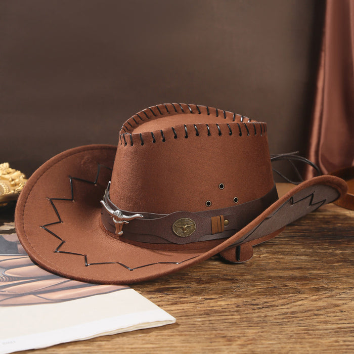 Wholesale Dark Coffee Solid Suede Fabric Cowboy Hat with Turned Brim for Sun Protection Casual Outdoor