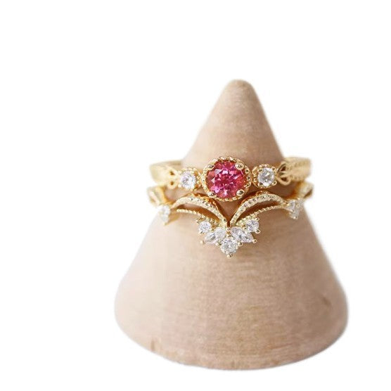 Wholesale Zircon flower bud ring, simple and versatile, layered ring set, light luxury ring
