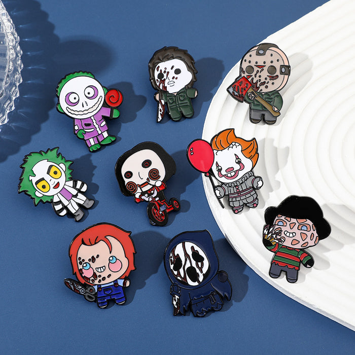 Wholesale  Brooch Cartoon Funny Skull Scream Chainsaw Horror Clown Metal Badge