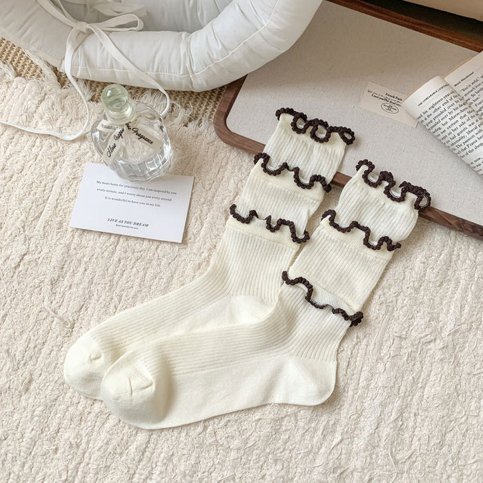 Wholesale Lace lace socks, thin, breathable, cute, mid tube, stacked socks, cotton