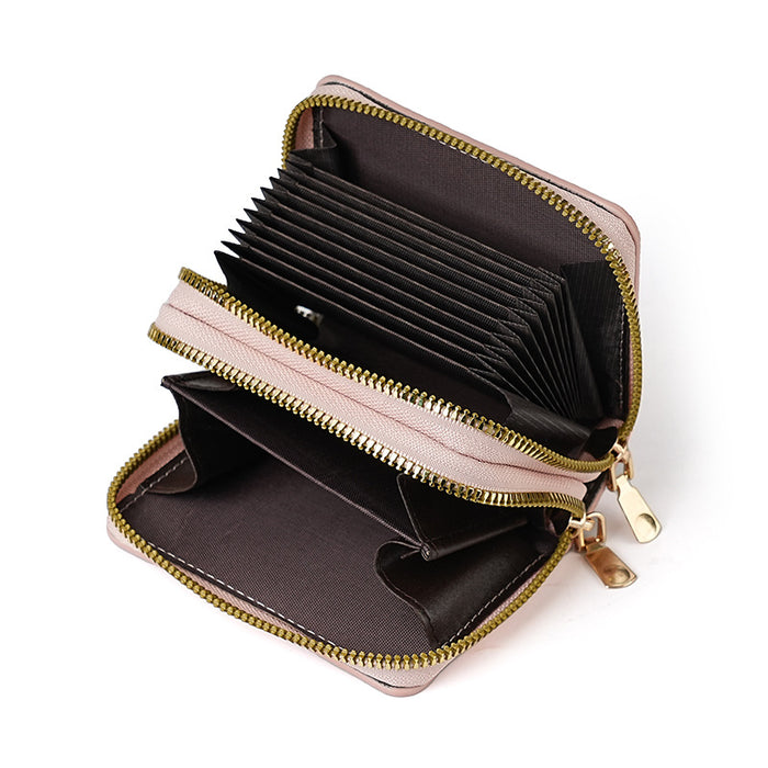 Wholesale Short Accordion Double Zipper Storage Multi-Card Wallet