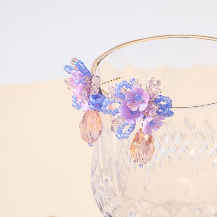 Wholesale Vintage Jewelry Personalized Beaded Imitation Crystal Earrings Silver Needle Anti tassel Earrings