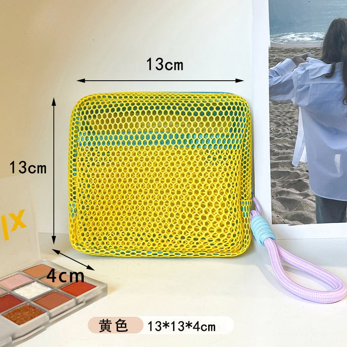 Wholesale mini coin purse large capacity mesh cosmetic bag dopamine mesh cloth lady mouth red envelope color