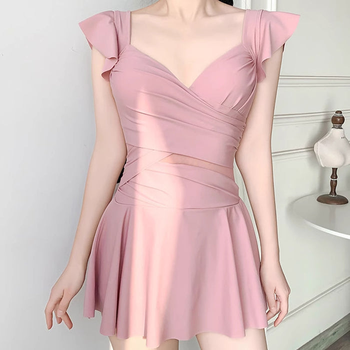 Wholesale Swimsuit one-piece conservative skirt style covers the belly, making you slim and high-end sexy