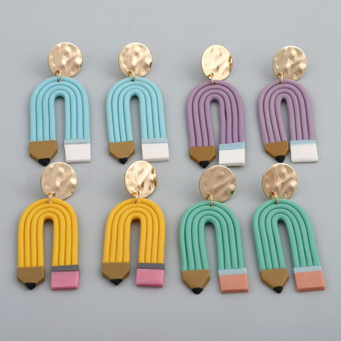 Wholesale Cross-border e-commerce colored pencil soft pottery curved striped earrings