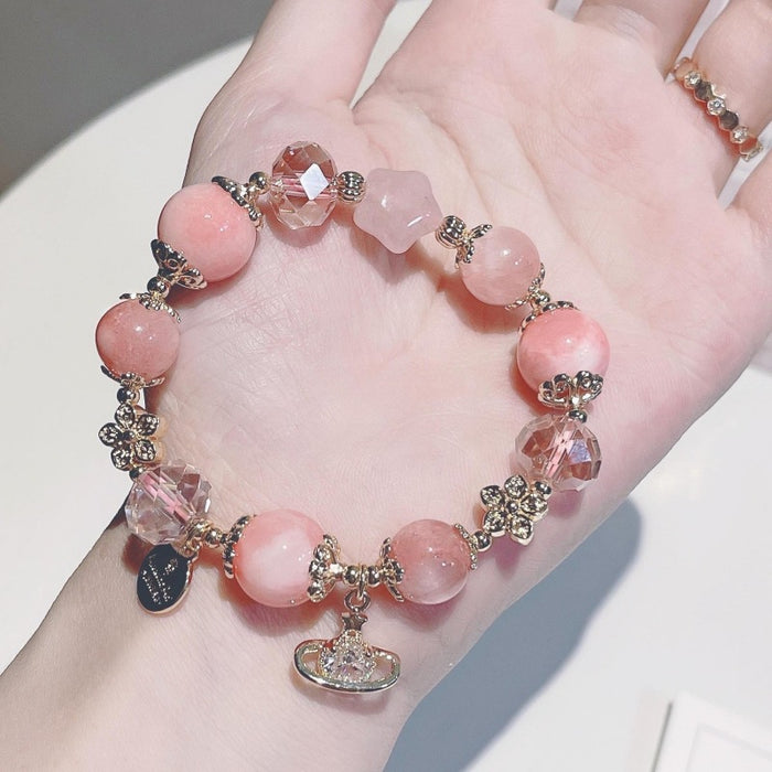 Wholesale Cream Agate Anti-Natural Horse Pink Crystal Bracelet