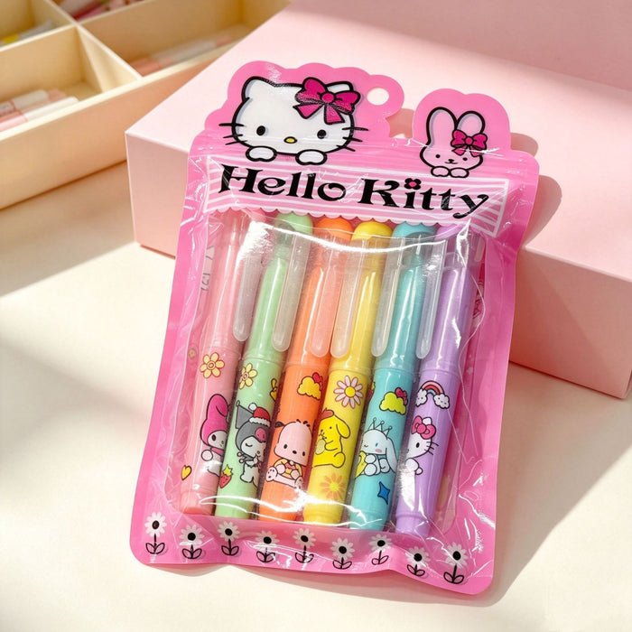 Wholesale Cute Cartoon Cat Design 6-Color Fluorescent Highlighters MOQ≥5