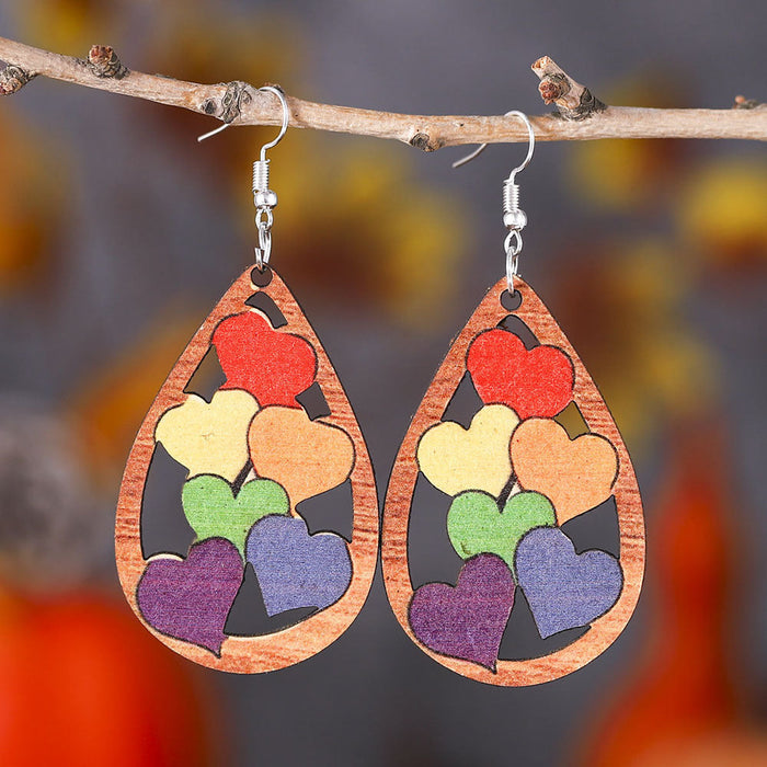 Wholesale Earrings Wood Colorful Love Drop Earrings Double Sided Wood Earrings JDC-ES-ChL001