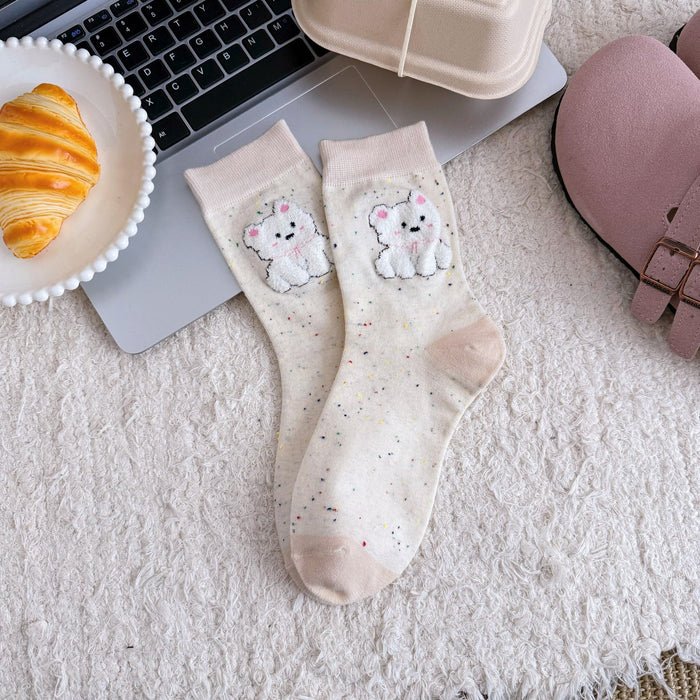 Wholesale Socks, tube socks, color blocked dot yarn, cartoon plush socks