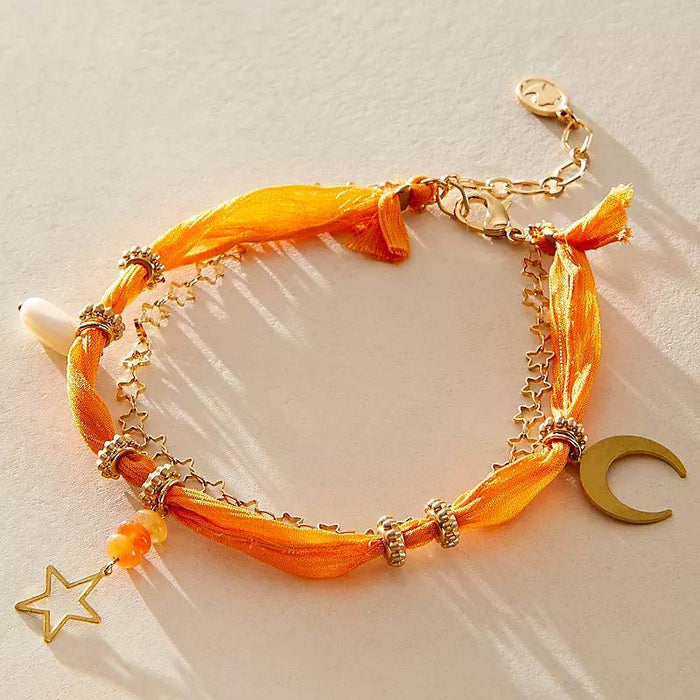 Wholesale ]New Fashion Fabric Bracelet Natural Bead Pendant Fabric Knot Bracelet