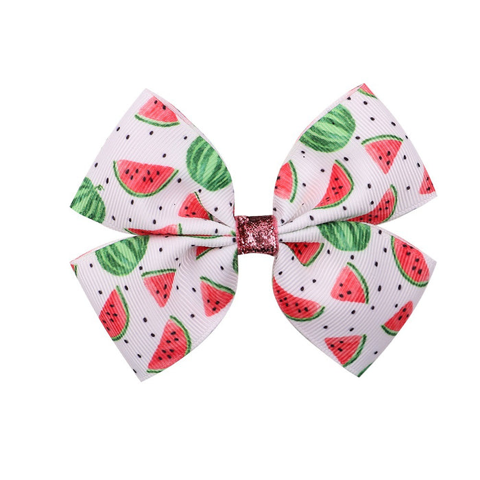 Wholesale Polyester Fruit Print Fabric Bow Hair Clip Set JDC-HC-Xiane019