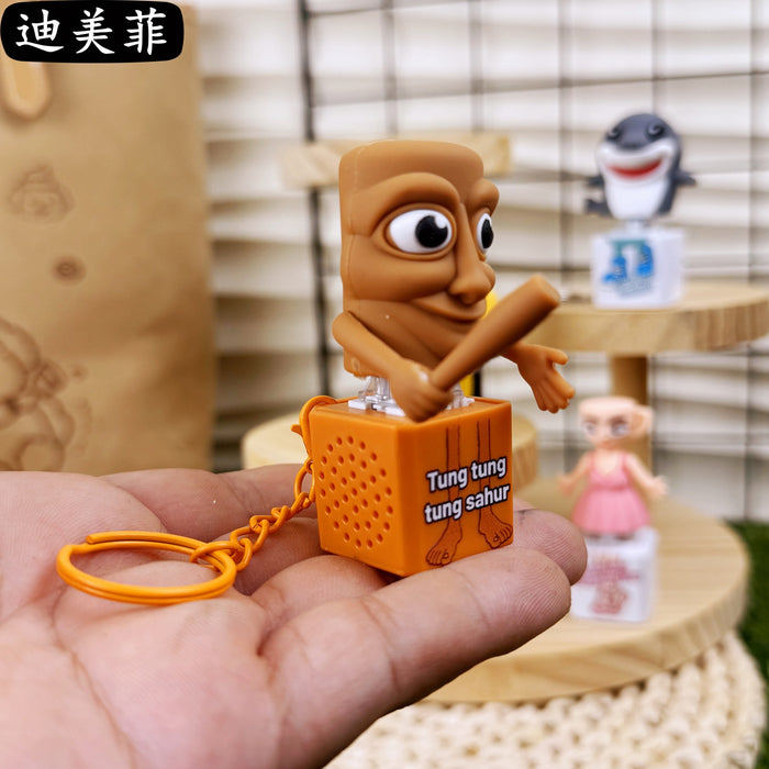 Wholesale AI wooden stick human shoe shark button sound pendant keychain