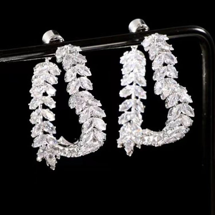 Wholesale Super Flash Zircon Wheat Ear Cross Love Earrings Women's Niche Design Front and Rear Wear Silver Needle Earrings Elegant Light Luxury Earrings