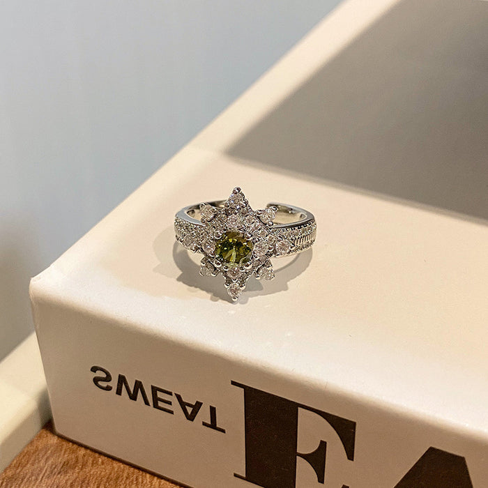 Wholesale Minimalist round bead flower ring with niche design, butterfly purple diamond layered with heart-shaped index finger ring