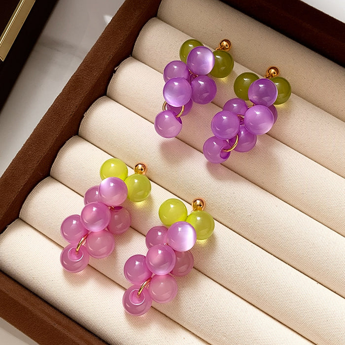 Wholesale Grape Cluster Earrings Purple Real Gold Plated Brass Boutique Resale