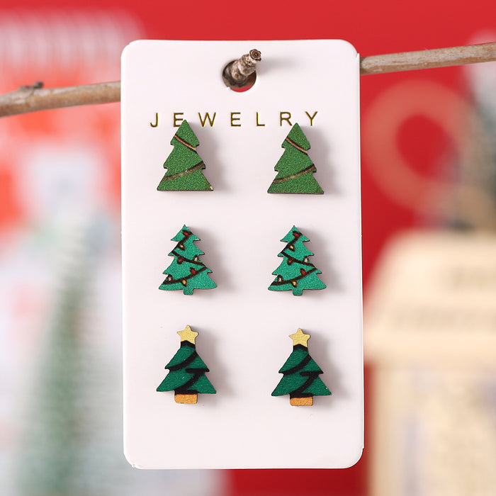 Wholesale Christmas Tree Gradient Wooden Earring Set Fashion Jewelry Accessory