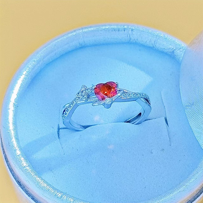 Wholesale Pink heart-shaped zircon open ring, light luxury sweetheart amethyst ring