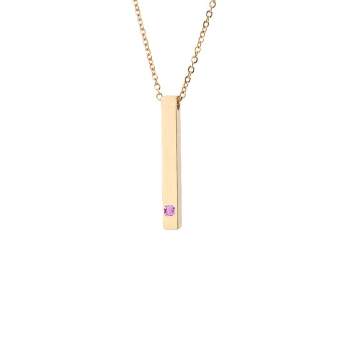 Wholesale Titanium steel pendant necklace, cubic engraved long necklace, diamond inlaid rectangular stainless steel three-dimensional rod necklace
