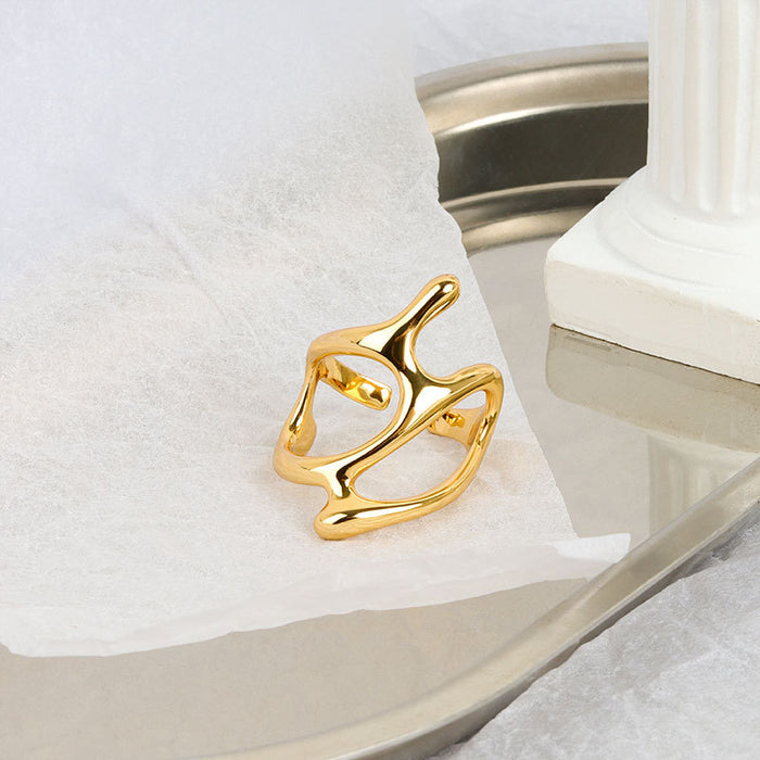 Wholesale Geometric Hollow Punk Ring For Women Adjustable Copper Band White Gold Finish Jewelry Accessory