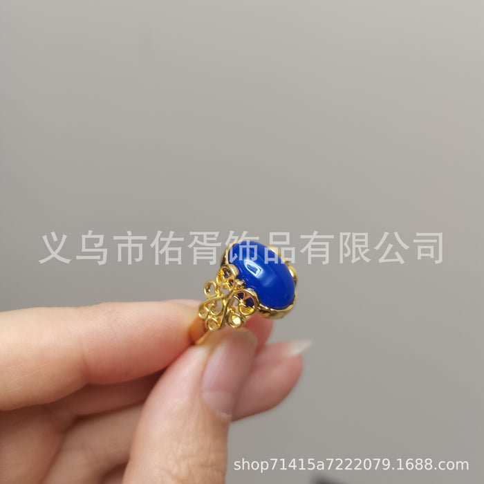 Wholesale New Grandmother Imitation Green Jadeite Ring with Temperament and Opening Imitation Red Green Agate Colored Women's Ring
