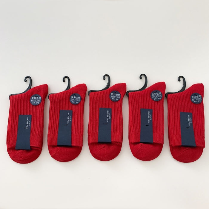 Wholesale Red socks, double needle middle tube cotton socks