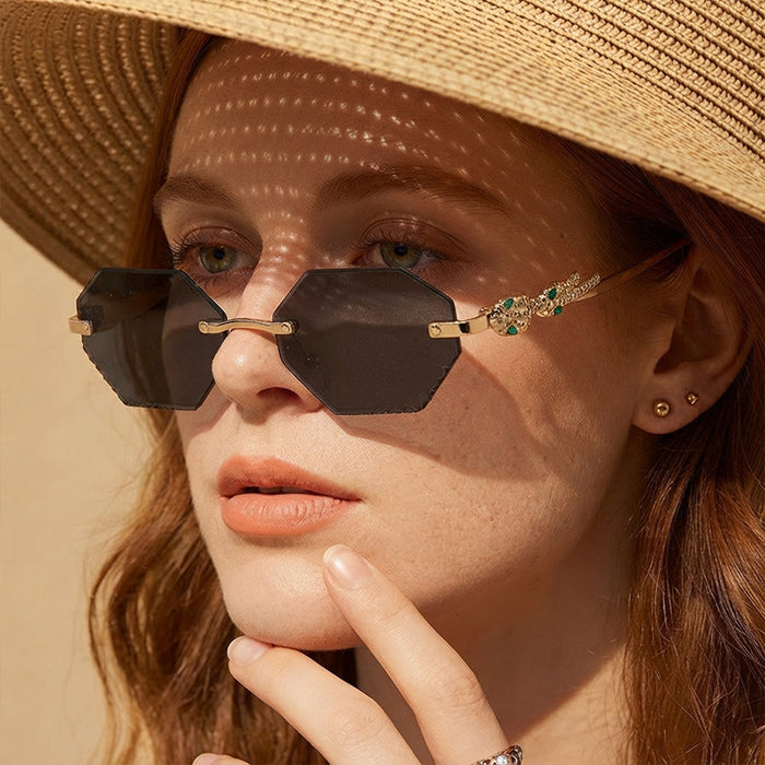 Wholesale Gold Rimless Octagonal Women' s Sunglasses - Fashion Accessory for Sun Protection and Daily Wear