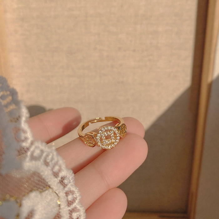 Wholesale Light luxury temperament, exquisite design, full diamond copper coin ring, female niche, personalized, fashionable and versatile ring