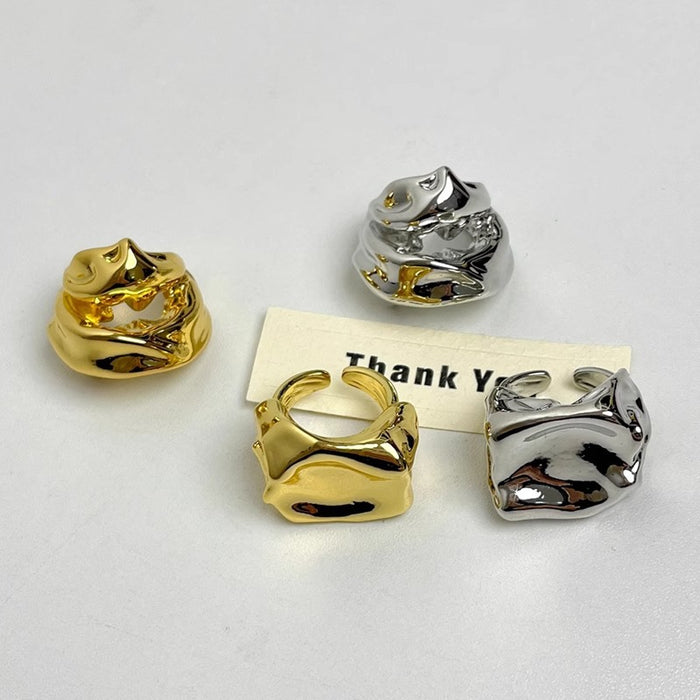 Wholesale Small niche design, personality, irregular hollow ring, light luxury, high-end feel, gold silver exaggerated ring