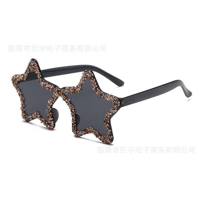Wholesale Frameless pentagram personalized sunglasses with handmade diamond inlay