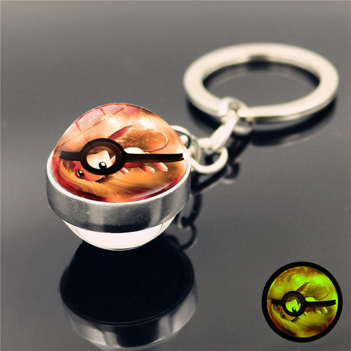 Wholesale Luminous double-sided glass ball pendant metal keychain keyring