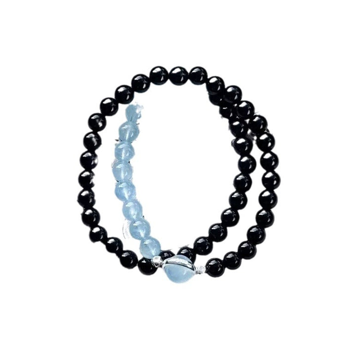 Wholesale Obsidian double circle bracelet made of pure silver, niche