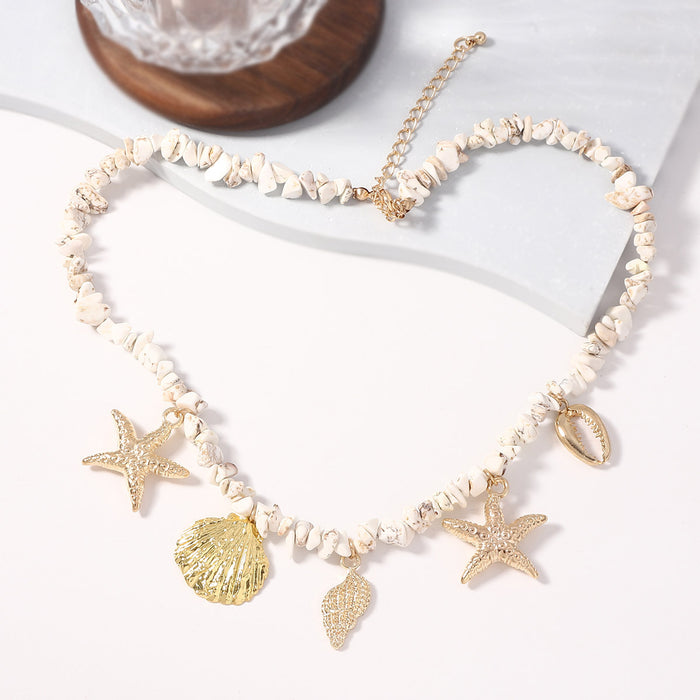 Wholesale Ocean Vacation Style Beach Shell Conch Sea Star White Turquoise Necklace