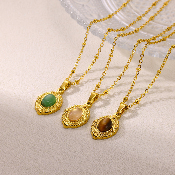 Wholesale stainless steel  turquoise clavicle chain tiger eye stone necklace