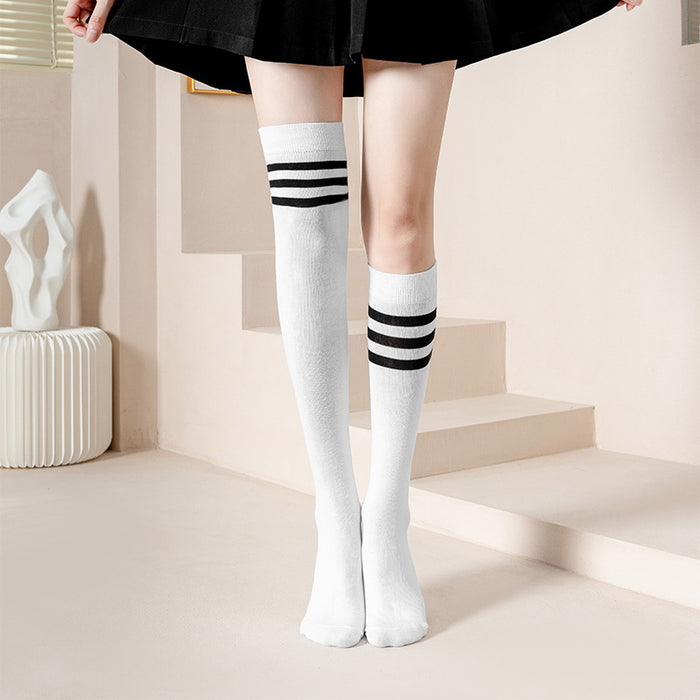 Wholesale College style three bar striped high knee socks